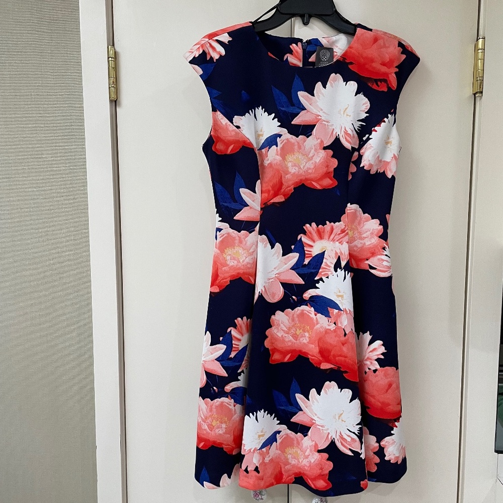Vince Camuto Blue/Orange Floral Sleeveless Dress